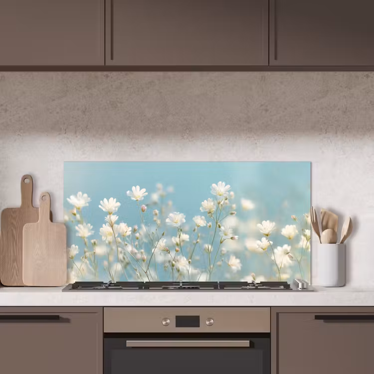 Stengels - Bloemen - Lucht - Wit keuken achterwand spatscherm middel -sfeer2