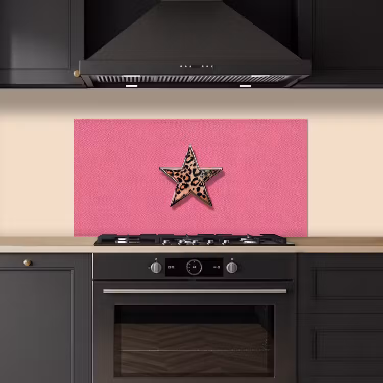 Ster - Luipaard - Print - Roze keuken achterwand spatscherm middel -sfeer1