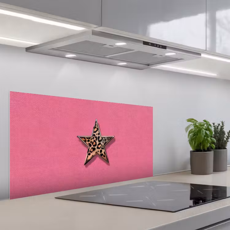 Ster - Luipaard - Print - Roze keuken achterwand spatscherm middel -3d_schuin