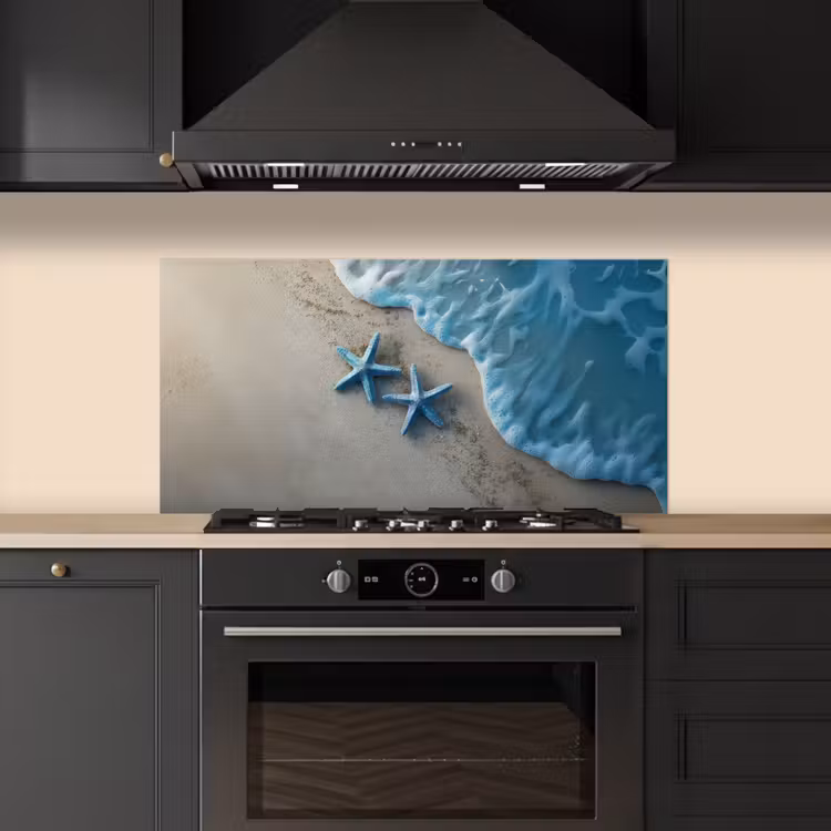 Zeesterren - Zand - Zee - Blauw keuken achterwand spatscherm middel -sfeer1