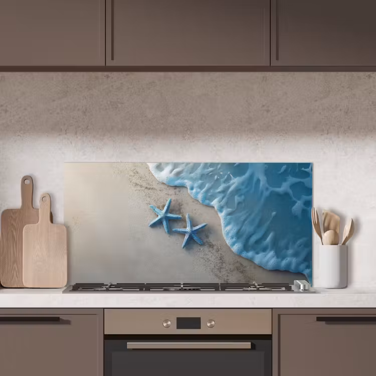 Zeesterren - Zand - Zee - Blauw keuken achterwand spatscherm middel -sfeer2