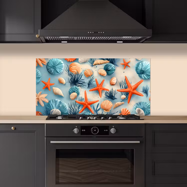 Zeesterren - Schelpen - Illustratie - Zand keuken achterwand spatscherm middel -sfeer1