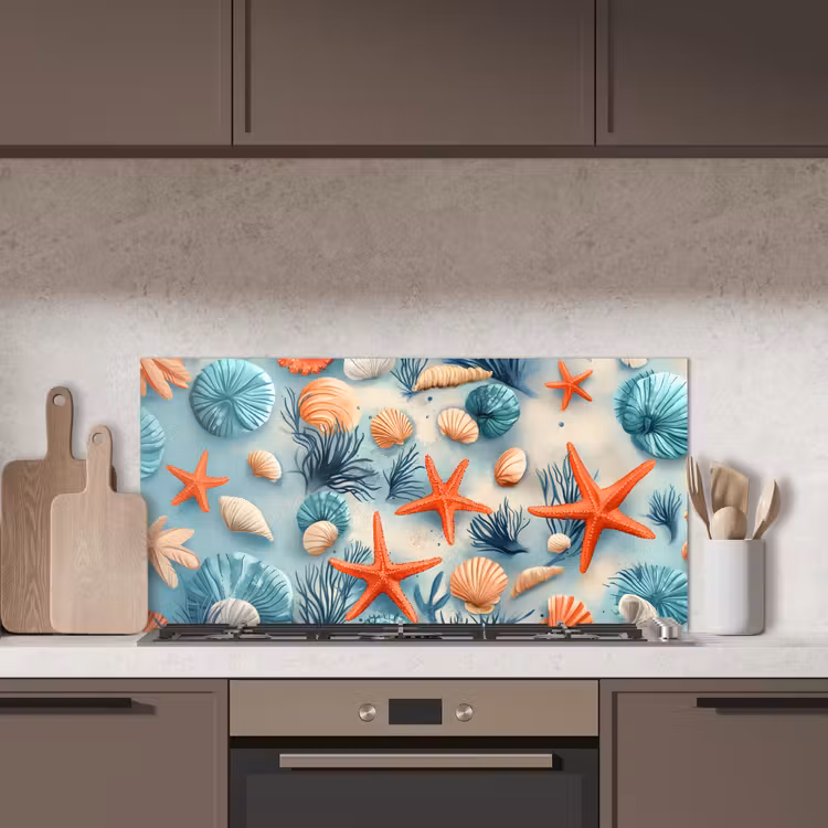 Zeesterren - Schelpen - Illustratie - Zand keuken achterwand spatscherm middel -sfeer2