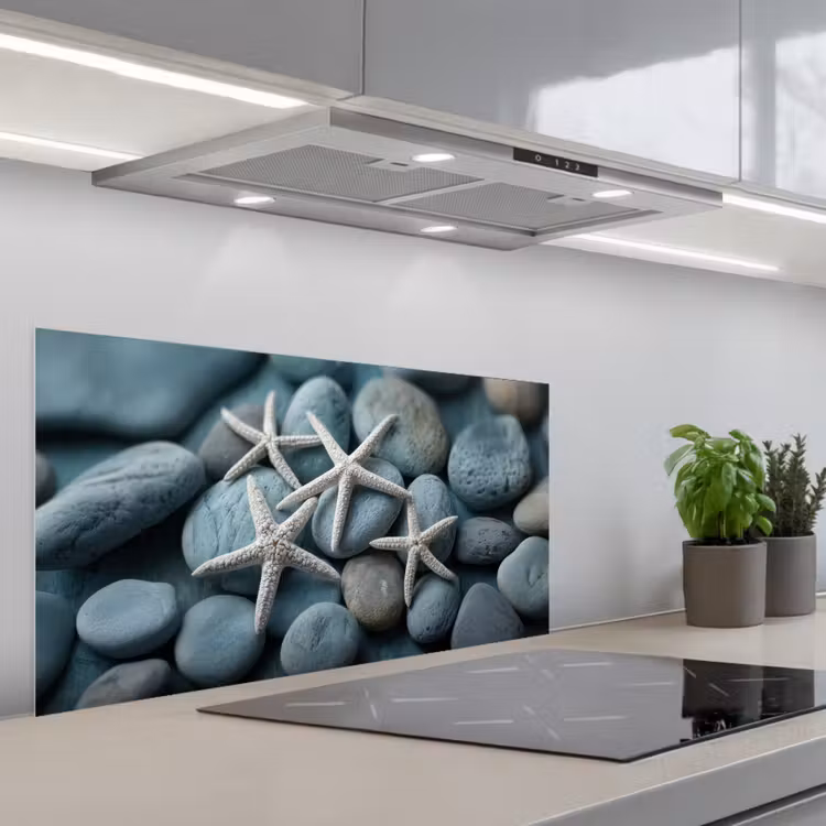 Zeesterren - Stenen - Wit keuken achterwand spatscherm middel -3d_schuin