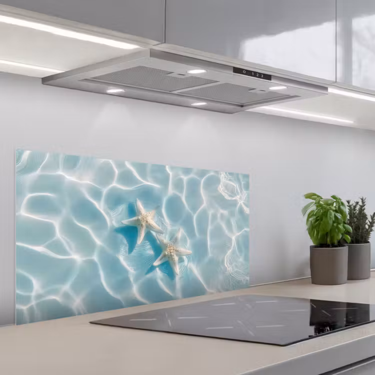 Zeesterren - Golvend water - Rustgevend keuken achterwand spatscherm middel -3d_schuin
