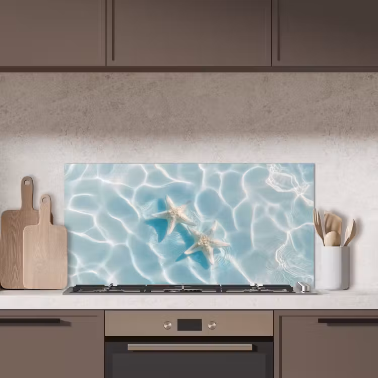 Zeesterren - Golvend water - Rustgevend keuken achterwand spatscherm middel -sfeer2