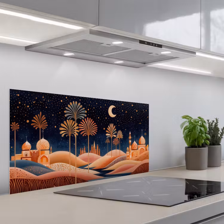 Sterrenhemel - Palmen - Rivier keuken achterwand spatscherm middel -3d_schuin