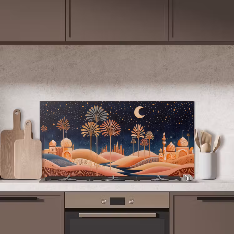 Sterrenhemel - Palmen - Rivier keuken achterwand spatscherm middel -sfeer2