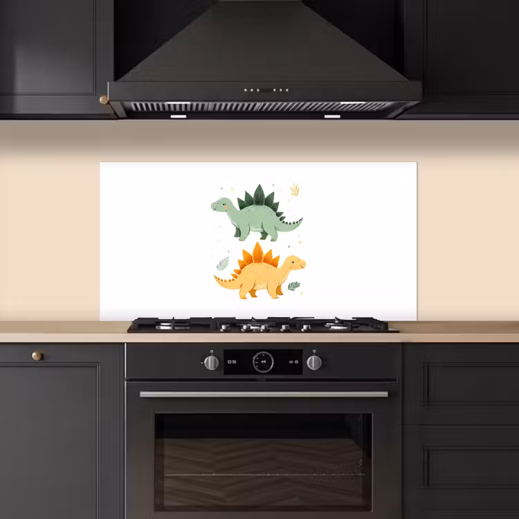 Sterren - Stegosaurussen - Blaadjes - Groen keuken achterwand spatscherm middel -sfeer1