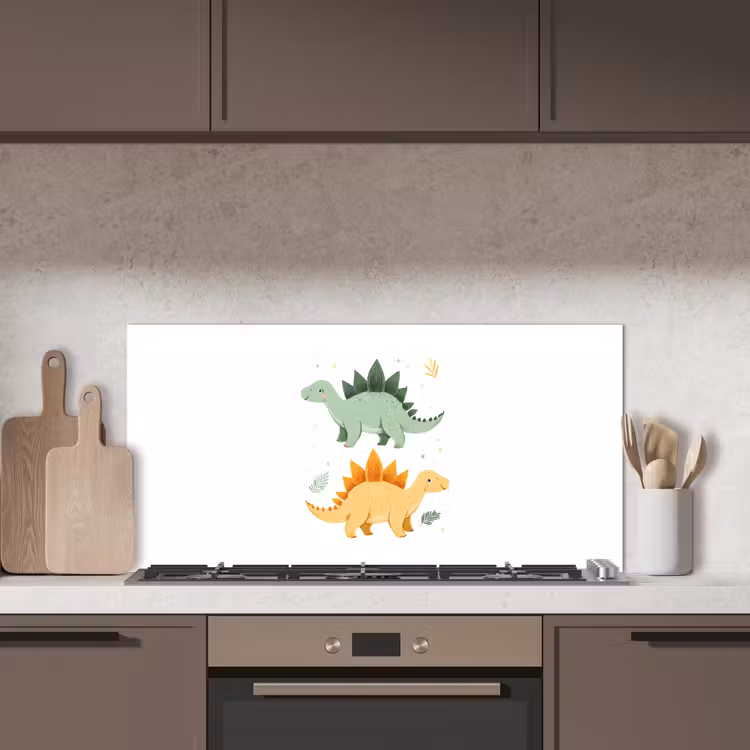 Sterren - Stegosaurussen - Blaadjes - Groen keuken achterwand spatscherm middel -sfeer2