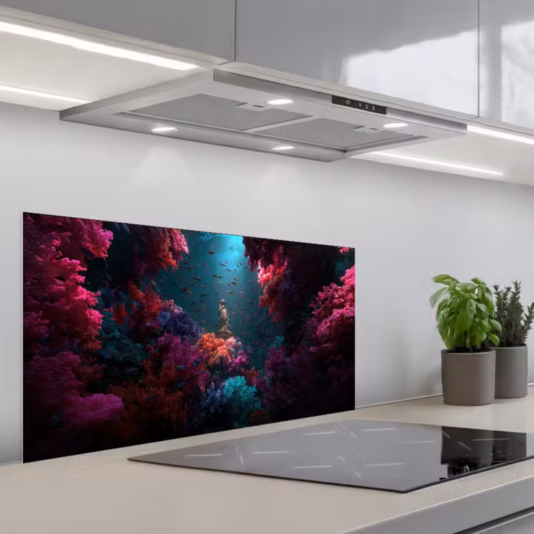 Standbeeld - Zeebodem - Koraal - Kleurrijk keuken achterwand spatscherm middel -3d_schuin