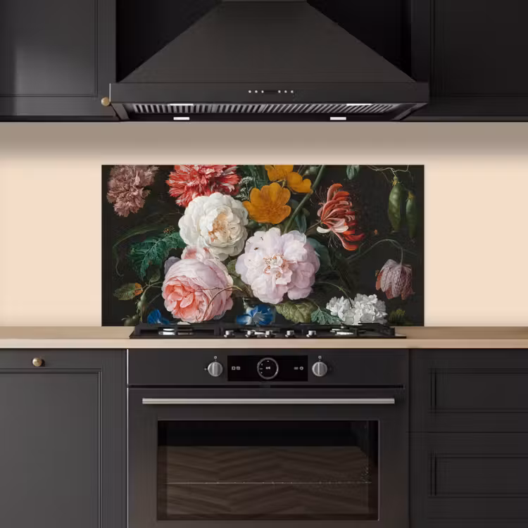 Stilleven met bloemen in een glazen vaas - Schilderij van Jan Davidsz. de Heem keuken achterwand spatscherm middel -sfeer1
