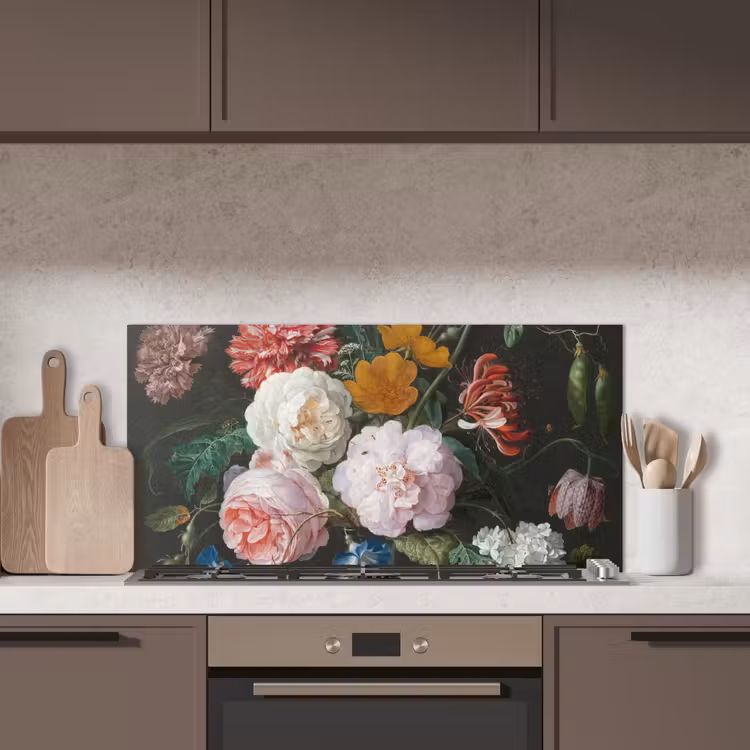 Stilleven met bloemen in een glazen vaas - Schilderij van Jan Davidsz. de Heem keuken achterwand spatscherm middel -sfeer2