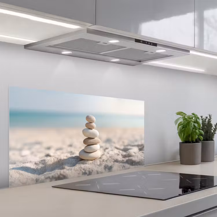 Stenen - Stapel - Zand - Zee keuken achterwand spatscherm middel -3d_schuin