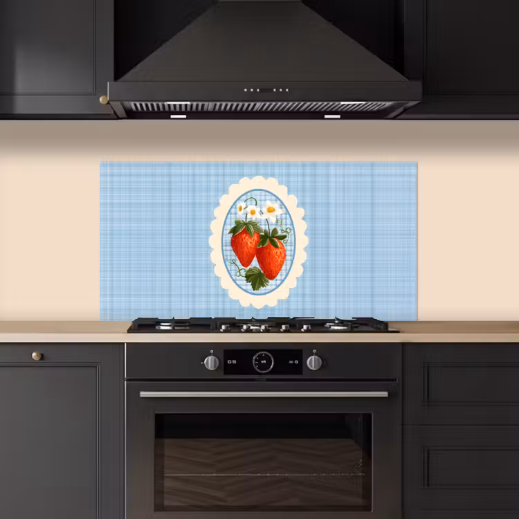 Aardbeien - Lijst - Rood - Geruit keuken achterwand spatscherm middel -sfeer1