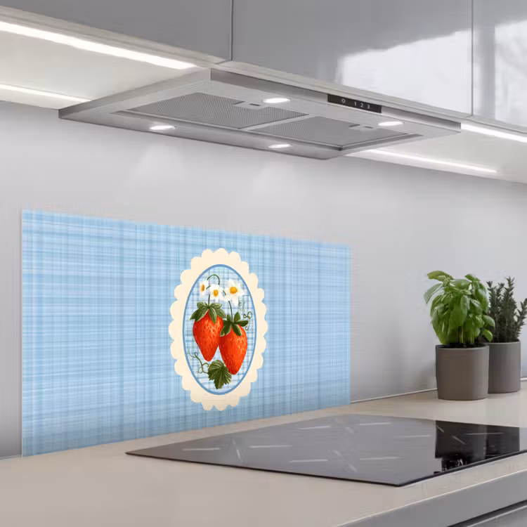 Aardbeien - Lijst - Rood - Geruit keuken achterwand spatscherm middel -3d_schuin