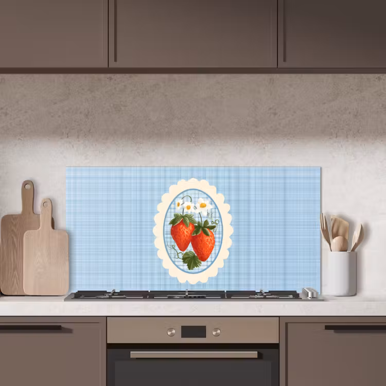 Aardbeien - Lijst - Rood - Geruit keuken achterwand spatscherm middel -sfeer2
