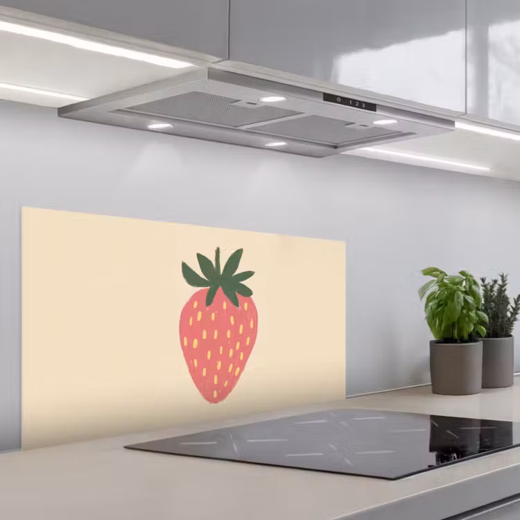 Aardbei - Minimalistisch - Rood - Fruit keuken achterwand spatscherm middel -3d_schuin