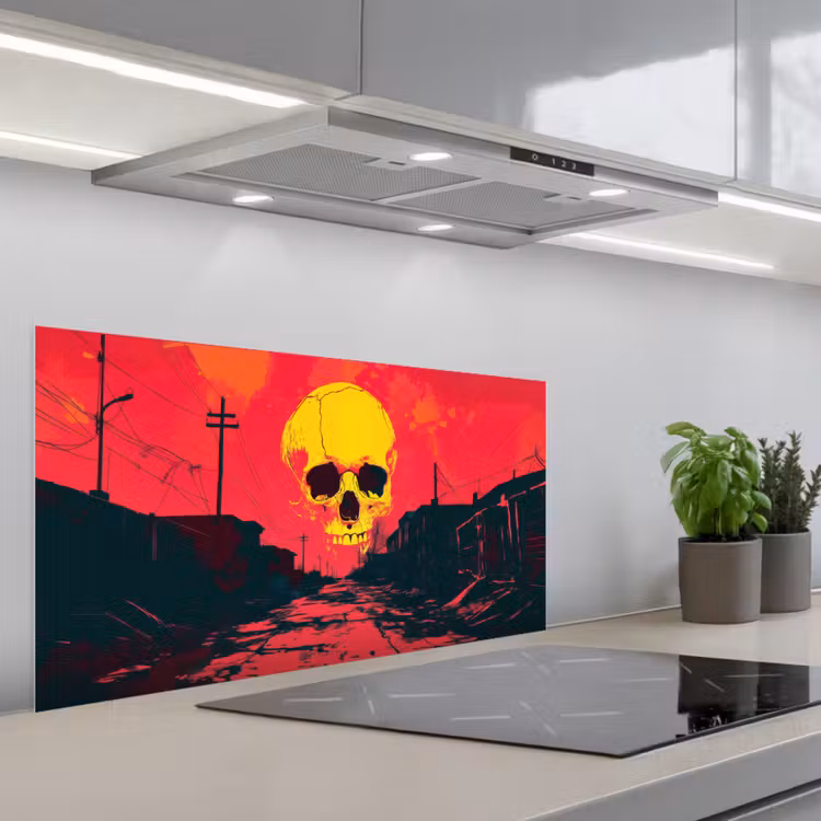Straat - Verlaten - Schedel - Geel keuken achterwand spatscherm middel -3d_schuin
