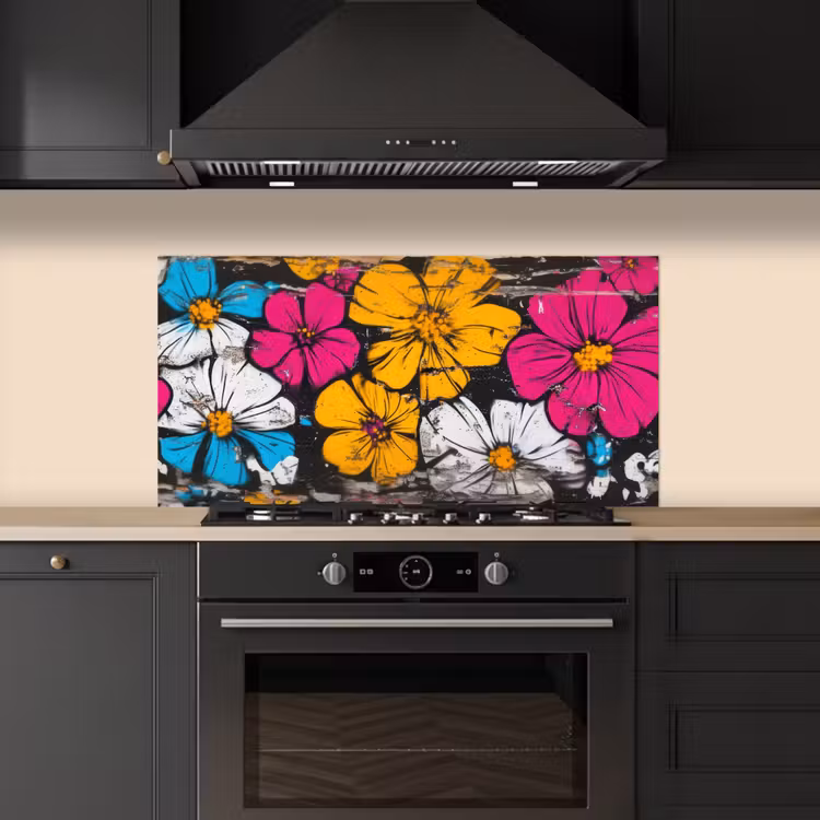 Street Art - Bloemen - Mix keuken achterwand spatscherm middel -sfeer1