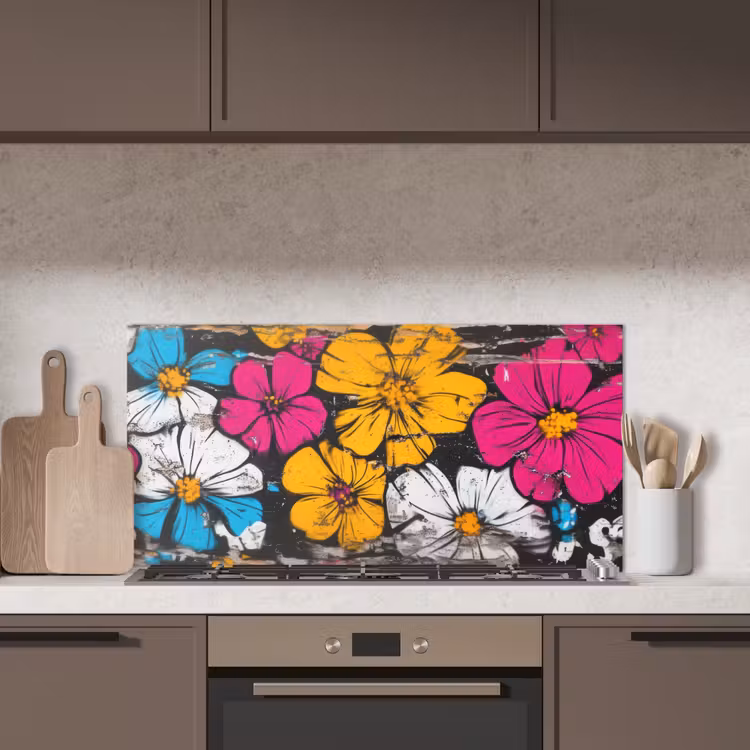Street Art - Bloemen - Mix keuken achterwand spatscherm middel -sfeer2