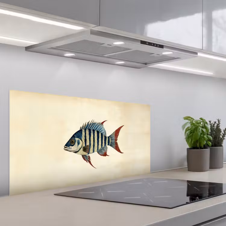 Gestreept - Donkerblauw - Rugvin - Vis keuken achterwand spatscherm middel -3d_schuin