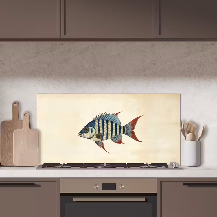 Gestreept - Donkerblauw - Rugvin - Vis keuken achterwand spatscherm middel -sfeer2