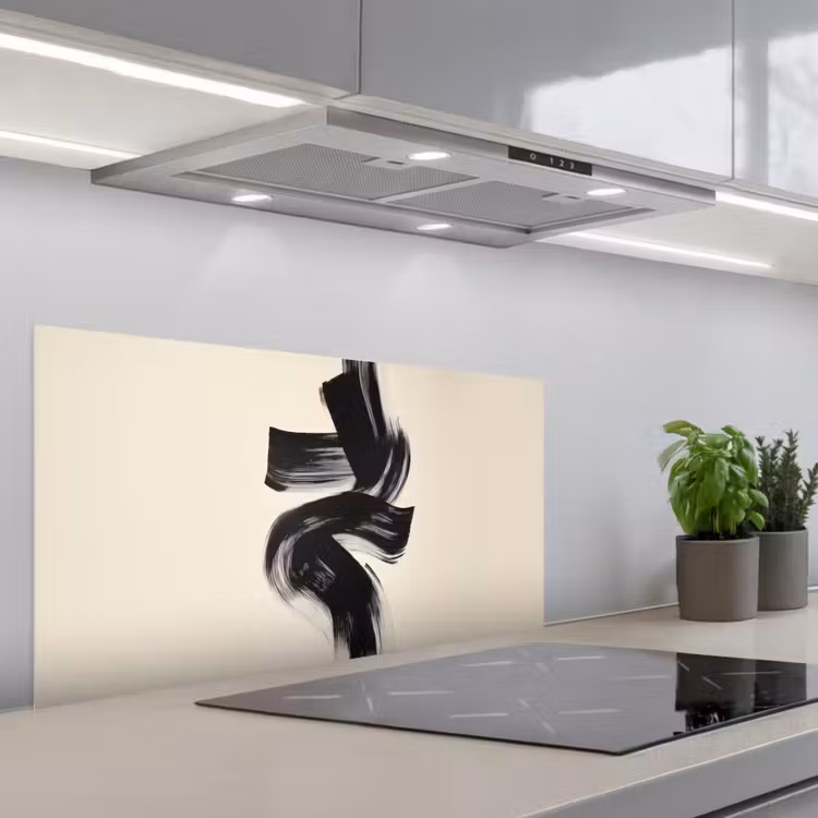 Strepen - Zwart - Abstract keuken achterwand spatscherm middel -3d_schuin