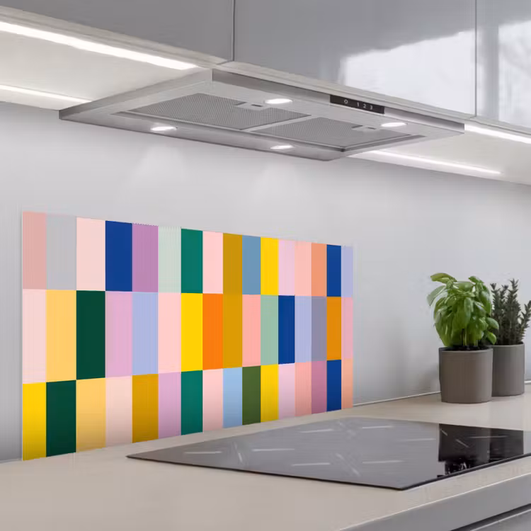Stroken - Blauw - Patroon - Abstract keuken achterwand spatscherm middel -3d_schuin