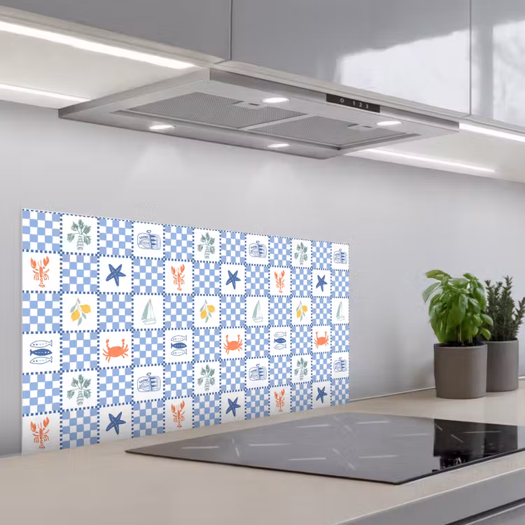 Zee - Sfeer- Mozaïek - Blauw keuken achterwand spatscherm middel 899 -3d_schuin