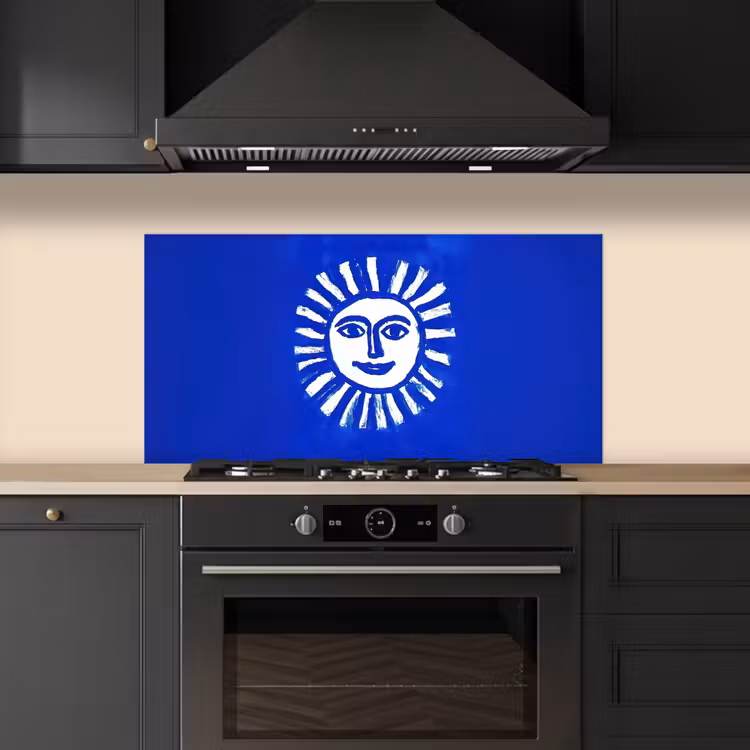 Zon - Gezicht - Penseelstructuur - Blauw keuken achterwand spatscherm middel -sfeer1