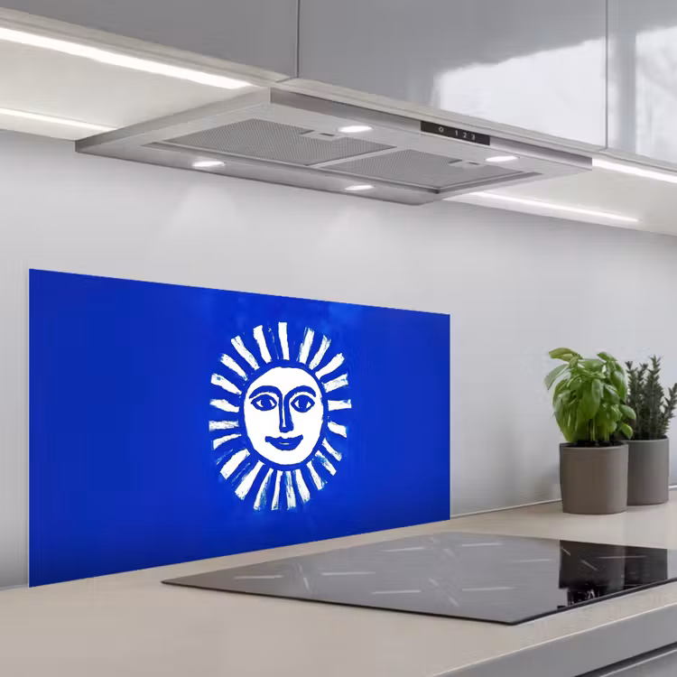 Zon - Gezicht - Penseelstructuur - Blauw keuken achterwand spatscherm middel -3d_schuin