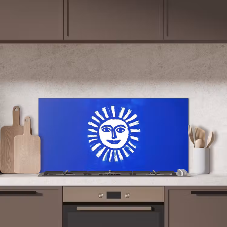 Zon - Gezicht - Penseelstructuur - Blauw keuken achterwand spatscherm middel -sfeer2