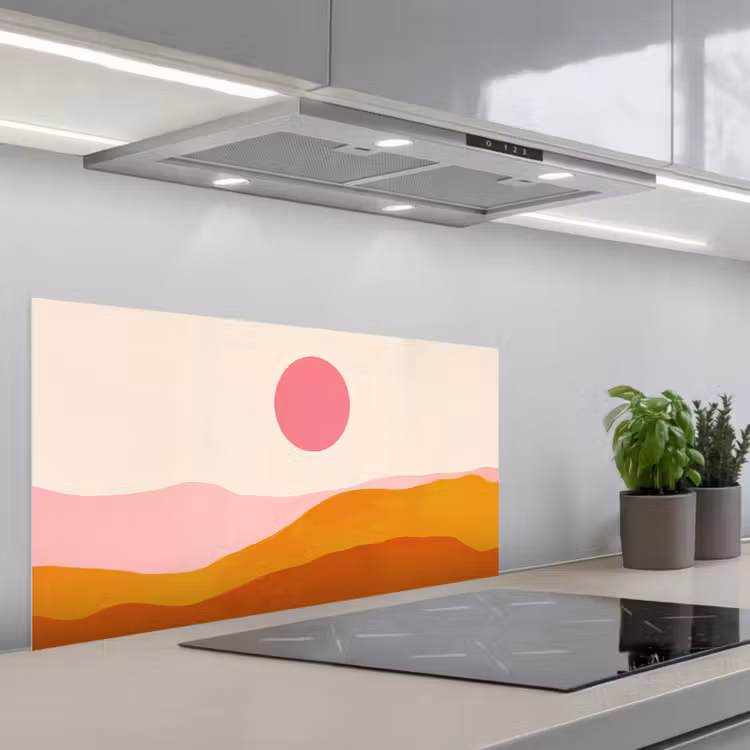 Zon - Heuvels - Abstract - Roze keuken achterwand spatscherm middel -3d_schuin