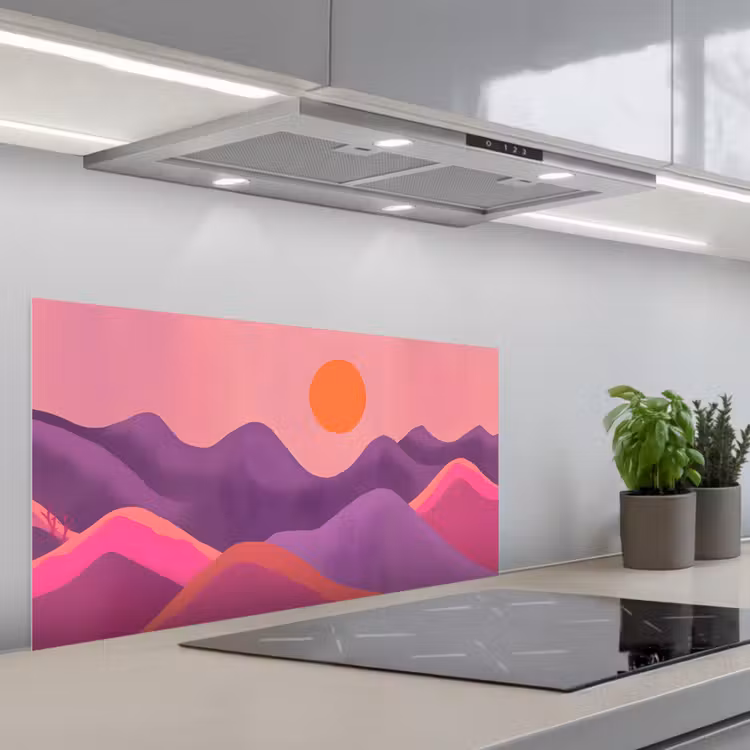 Zon - Heuvels - Paars - Abstract keuken achterwand spatscherm middel -3d_schuin