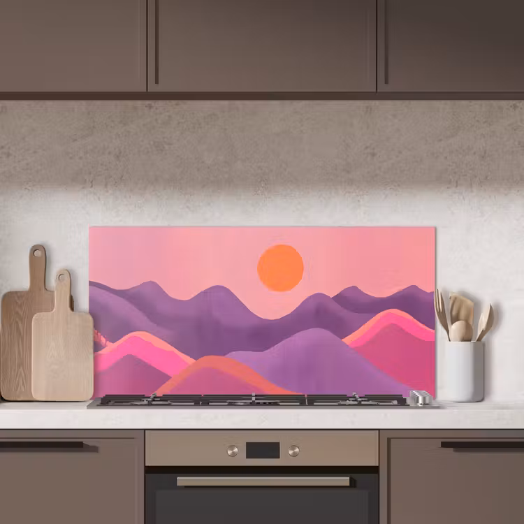 Zon - Heuvels - Paars - Abstract keuken achterwand spatscherm middel -sfeer2