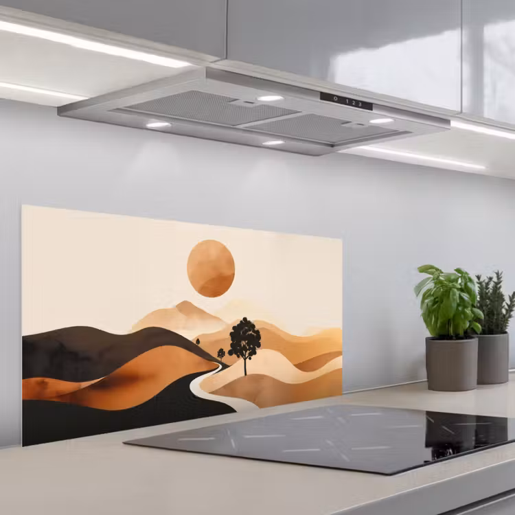 Zon - Heuvels - Boom - Abstract keuken achterwand spatscherm middel -3d_schuin