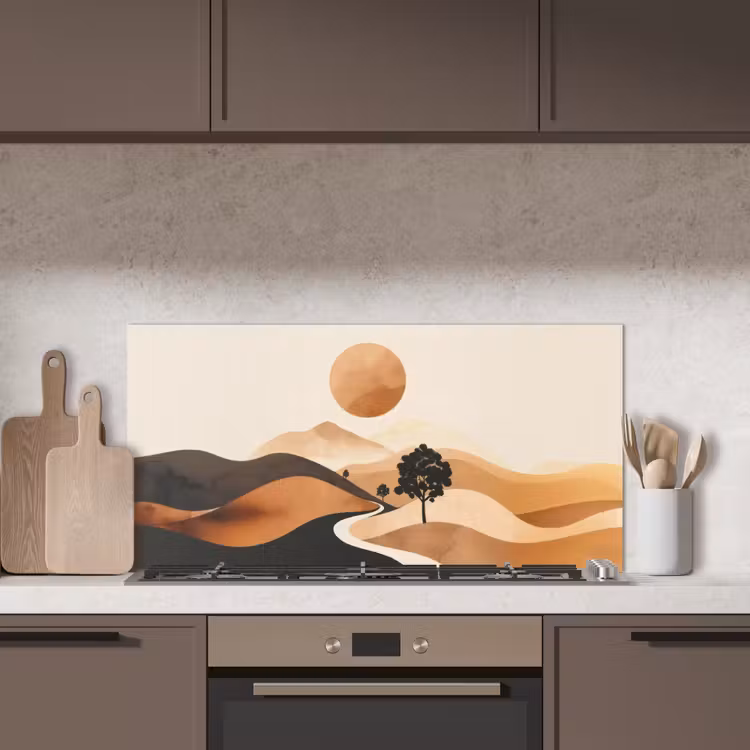 Zon - Heuvels - Boom - Abstract keuken achterwand spatscherm middel -sfeer2