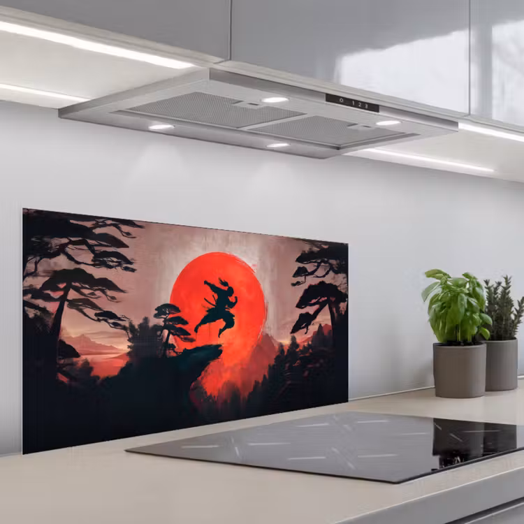 Zon - Krijger - Bomen - Bergen keuken achterwand spatscherm middel -3d_schuin