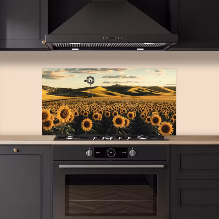 Zonnebloem - Veld - Windmolen keuken achterwand spatscherm middel -sfeer1