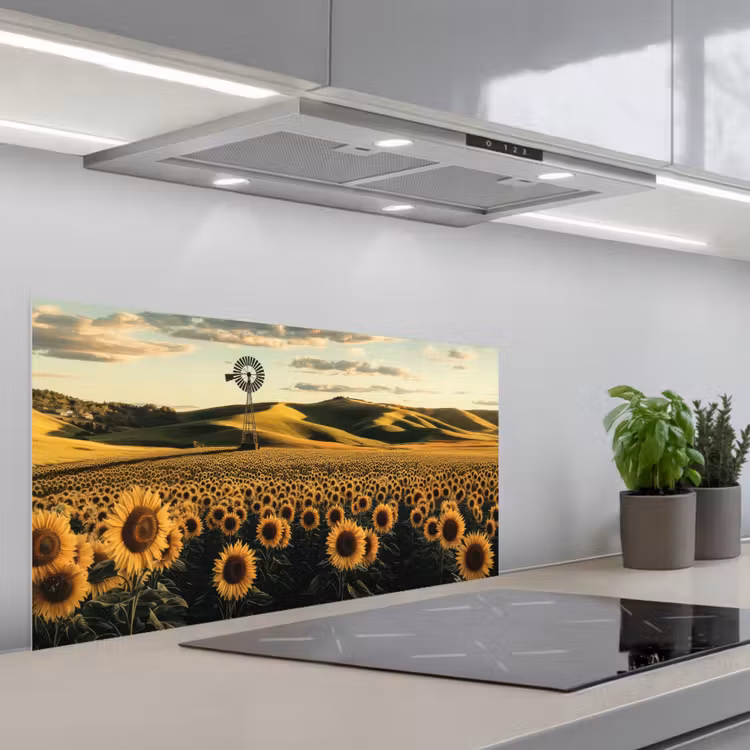 Zonnebloem - Veld - Windmolen keuken achterwand spatscherm middel -3d_schuin