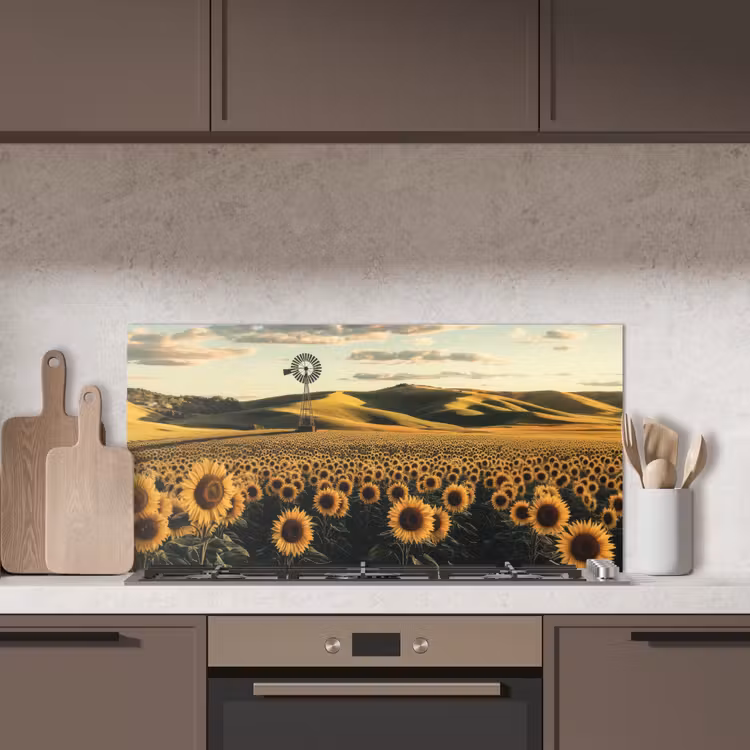 Zonnebloem - Veld - Windmolen keuken achterwand spatscherm middel -sfeer2