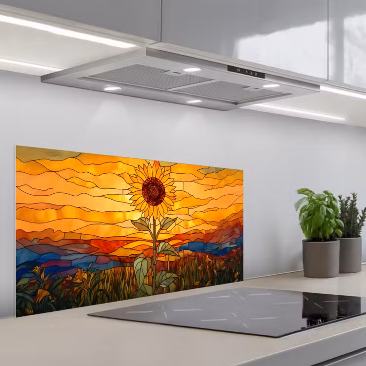 Zonnebloem - Mozaïek - Zonsondergang - Geel keuken achterwand spatscherm middel -3d_schuin