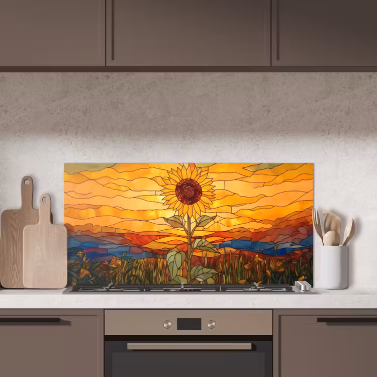 Zonnebloem - Mozaïek - Zonsondergang - Geel keuken achterwand spatscherm middel -sfeer2