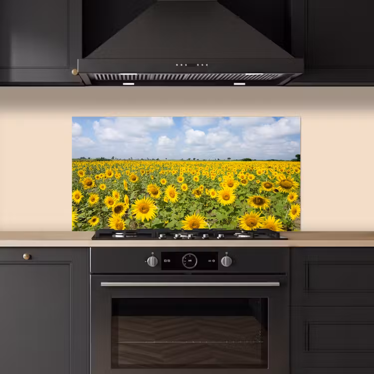 Zonnebloemen - Bloemen - Wolken - Natuur - Geel - Landschap keuken achterwand spatscherm middel -sfeer1