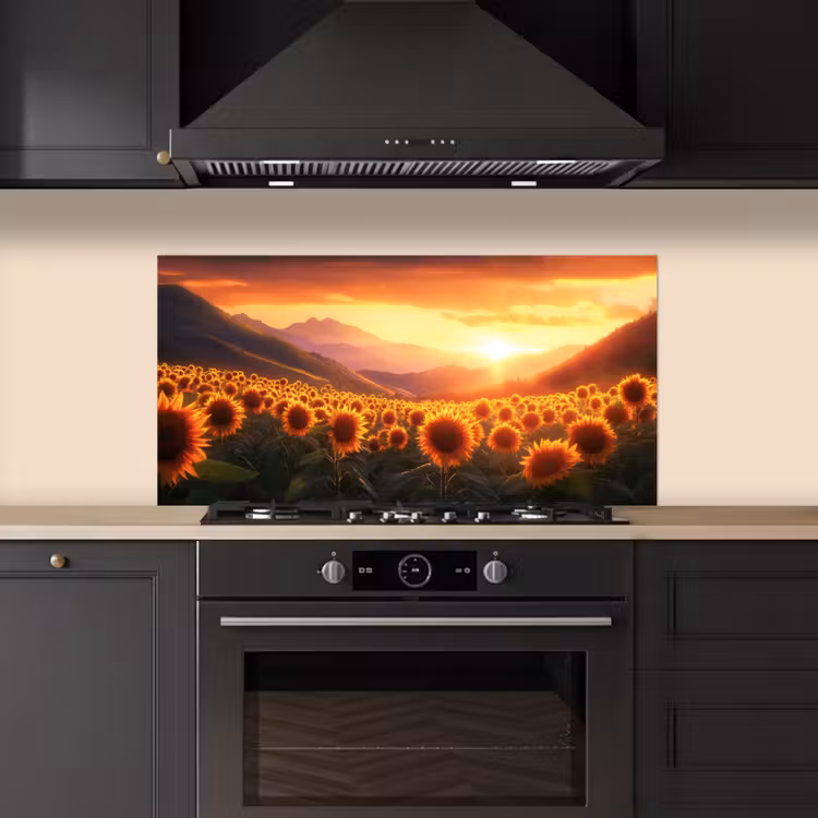 Zonnebloemen - Zonsondergang - Landschap keuken achterwand spatscherm middel -sfeer1