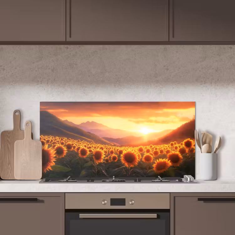 Zonnebloemen - Zonsondergang - Landschap keuken achterwand spatscherm middel -sfeer2