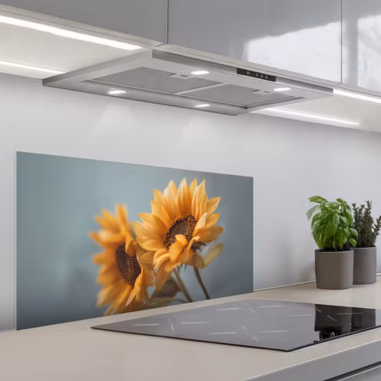 Zonnebloemen - Geel - Wazig keuken achterwand spatscherm middel -3d_schuin