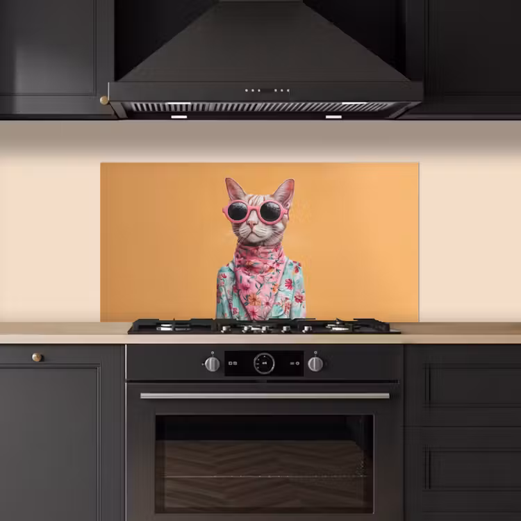 Zonnebril - Kat - Sjaal - Bloemen keuken achterwand spatscherm middel -sfeer1