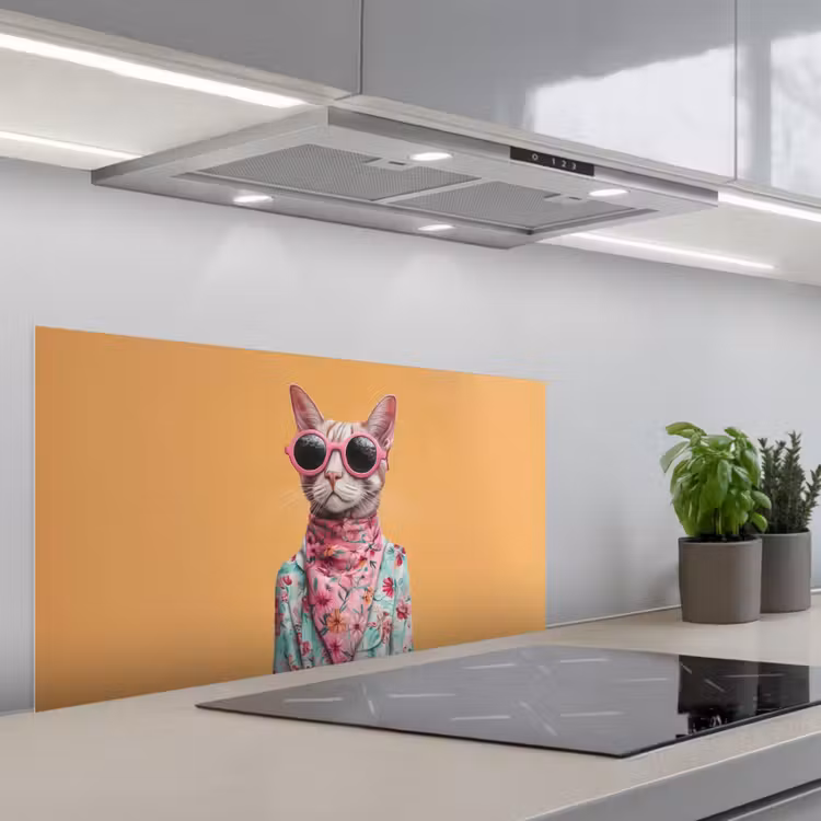 Zonnebril - Kat - Sjaal - Bloemen keuken achterwand spatscherm middel -3d_schuin